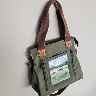 Prairie Views  || Sage Green Canvas Hand Painted Tote Bag