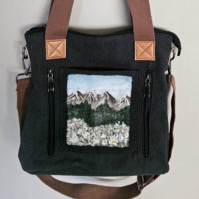 Wildflower Mountain  || Charcoal Gray Canvas Hand Painted Tote Bag