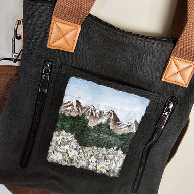 Wildflower Mountain  || Charcoal Gray Canvas Hand Painted Tote Bag