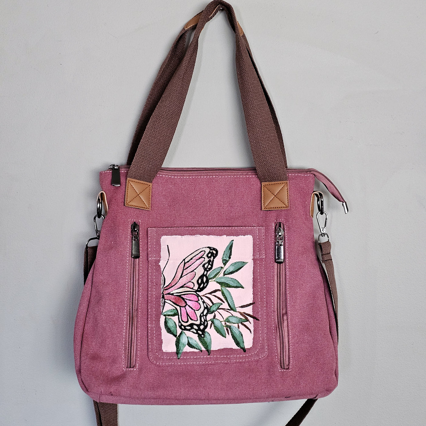 Butterfly Beauty  || Mauve Canvas Hand Painted Tote Bag