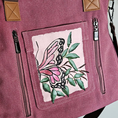 Butterfly Beauty  || Mauve Canvas Hand Painted Tote Bag
