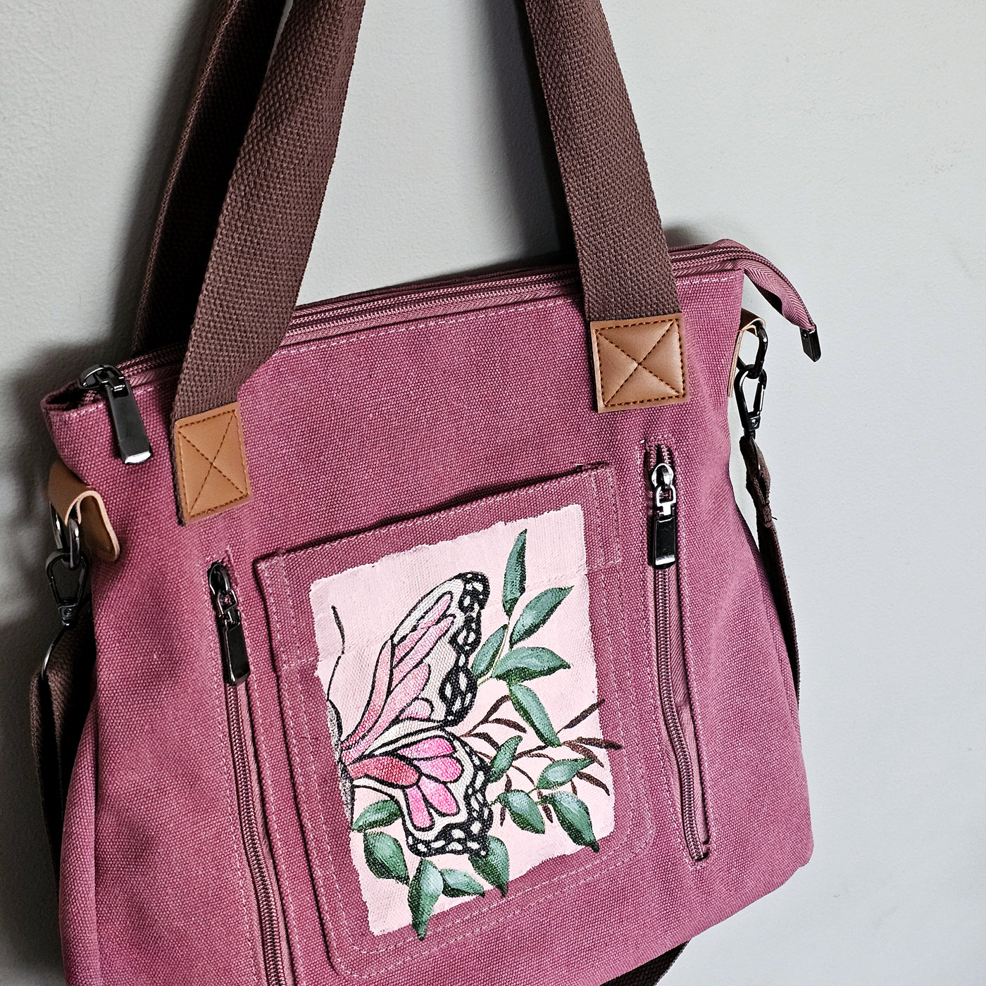 Butterfly Beauty  || Mauve Canvas Hand Painted Tote Bag