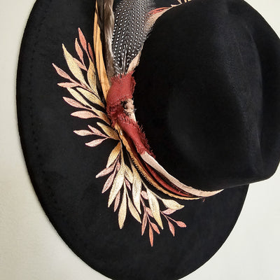 Fall Glam || Black Suede Burned + Painted Wide Brim Hat