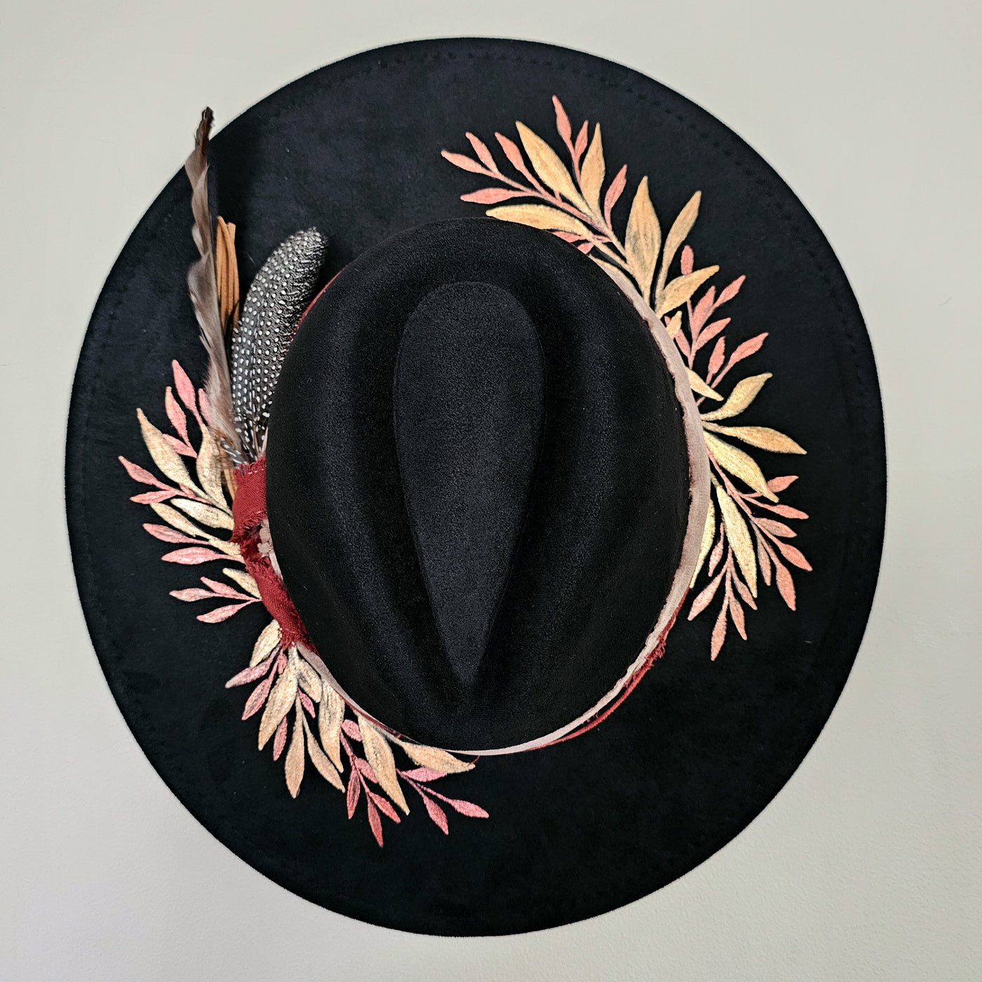 Fall Glam || Black Suede Burned + Painted Wide Brim Hat