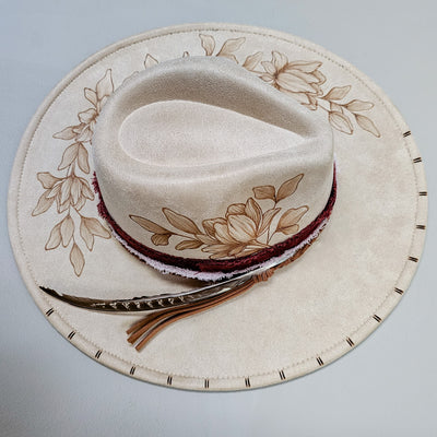 Lady Luck || Ivory Suede Burned Wide Brim Hat