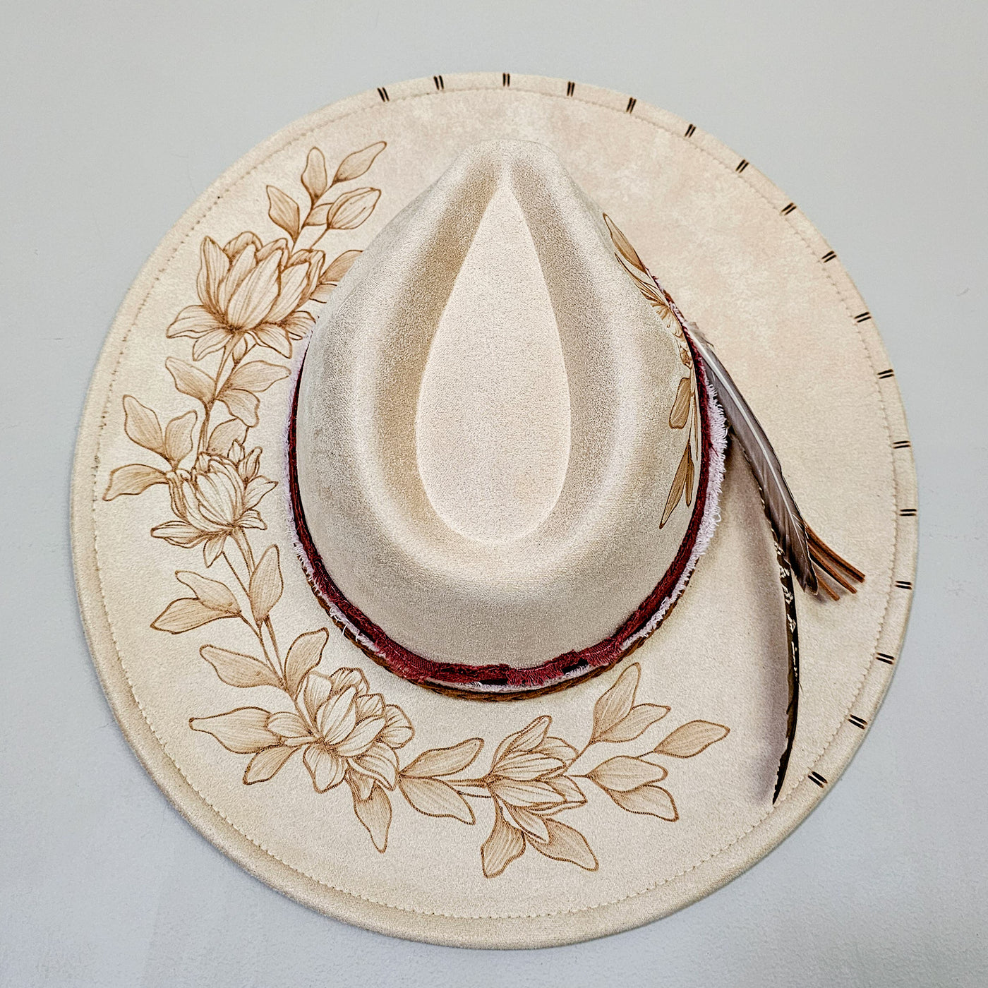 Lady Luck || Ivory Suede Burned Wide Brim Hat