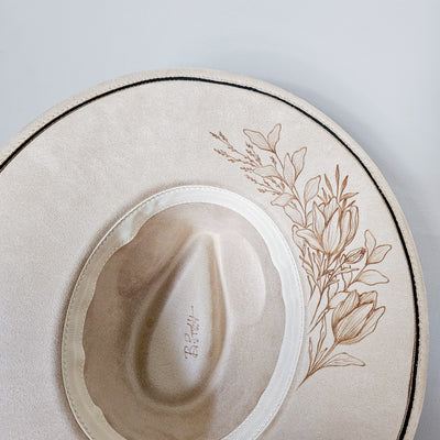 Lady Luck || Ivory Suede Burned Wide Brim Hat