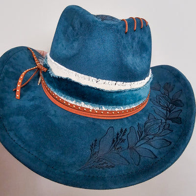 Country Girl || Turquoise Burned Skinny Brim Cowboy Style Hat