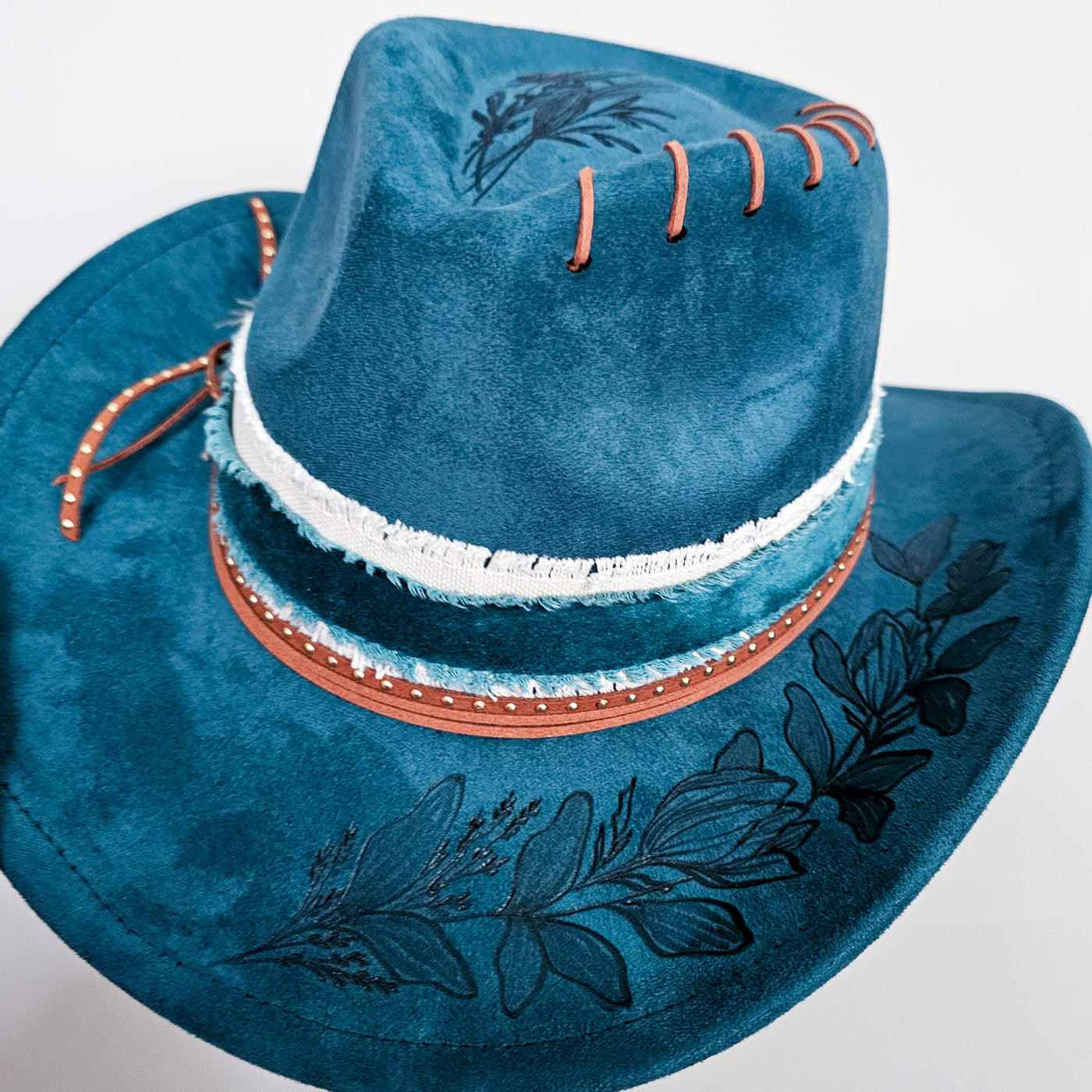 Country Girl || Turquoise Burned Skinny Brim Cowboy Style Hat