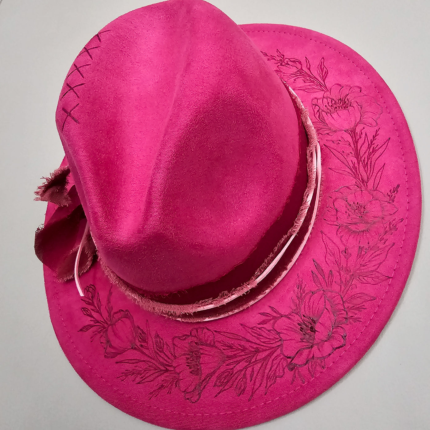 Pretty in Pink || Bright Pink Burned Skinny Brim Hat