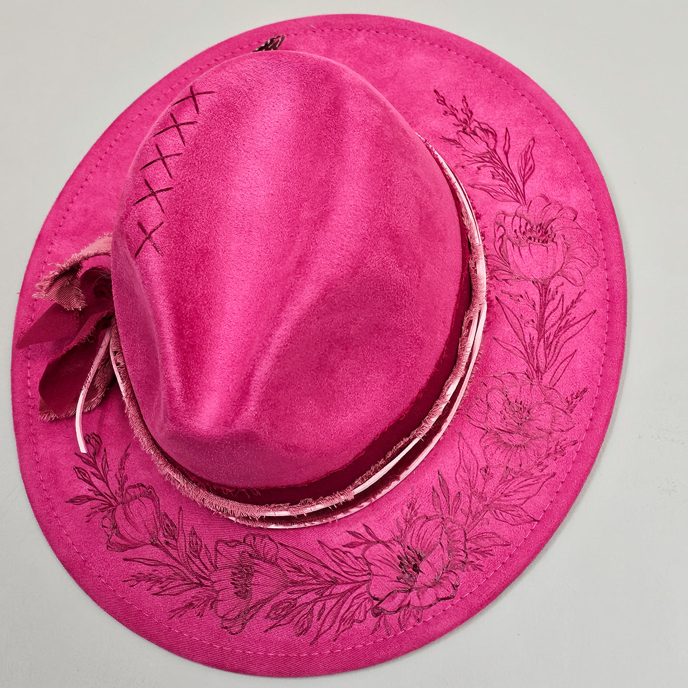 Pretty in Pink || Bright Pink Burned Skinny Brim Hat