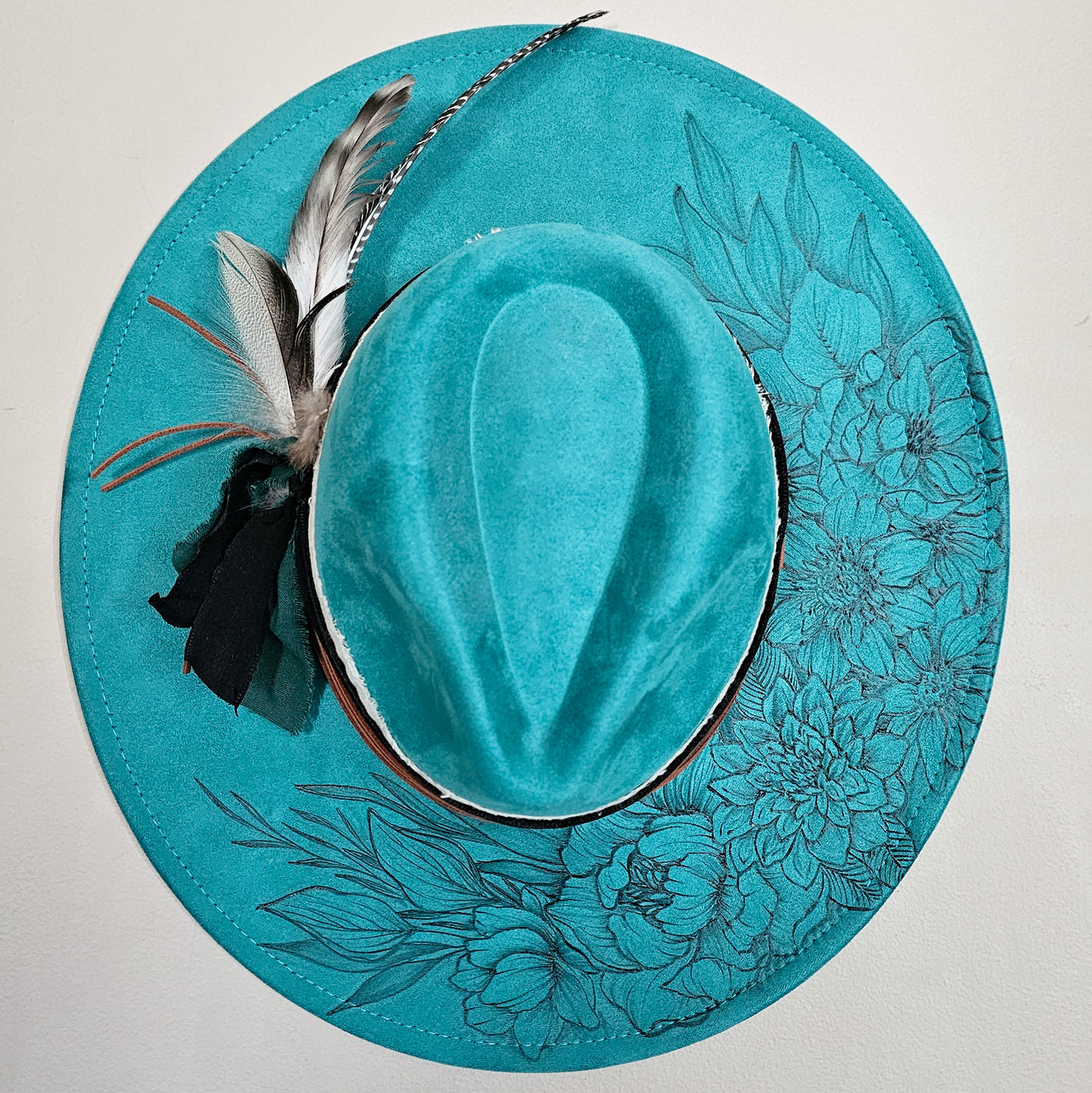 Gorgeous Garden || Turquoise Burned Wide Brim Hat