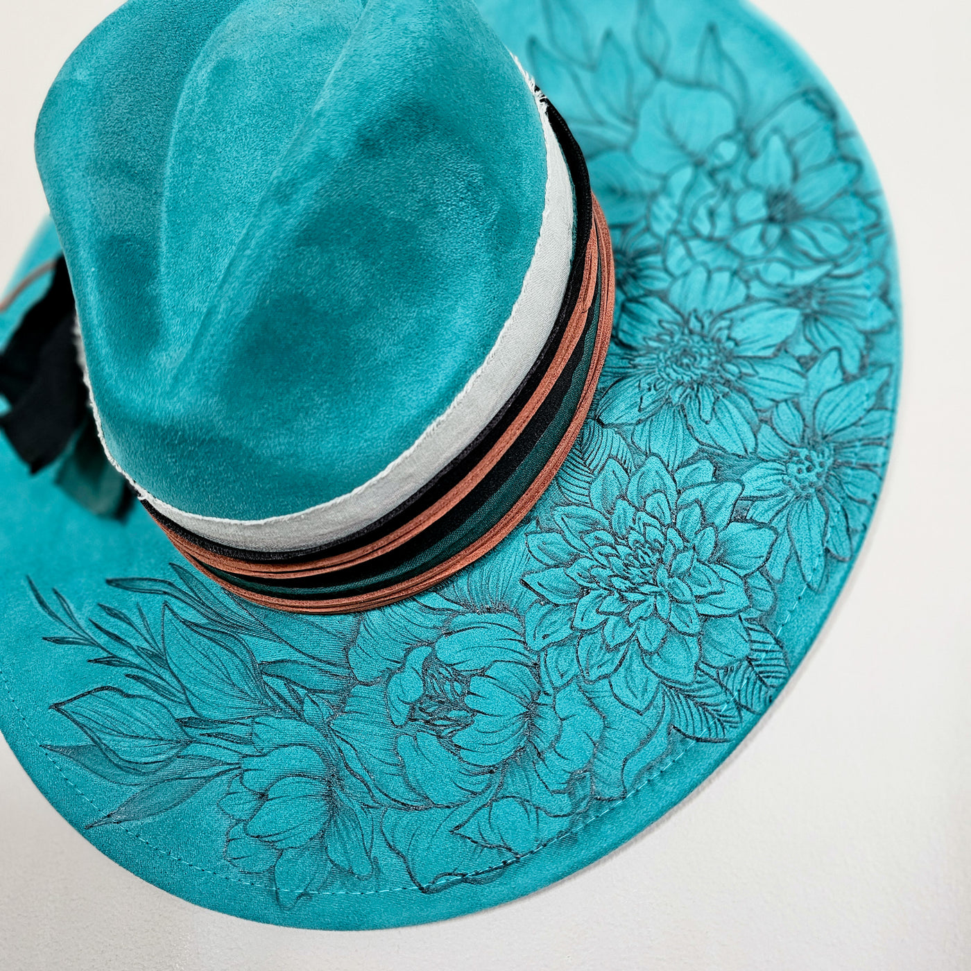 Gorgeous Garden || Turquoise Burned Wide Brim Hat