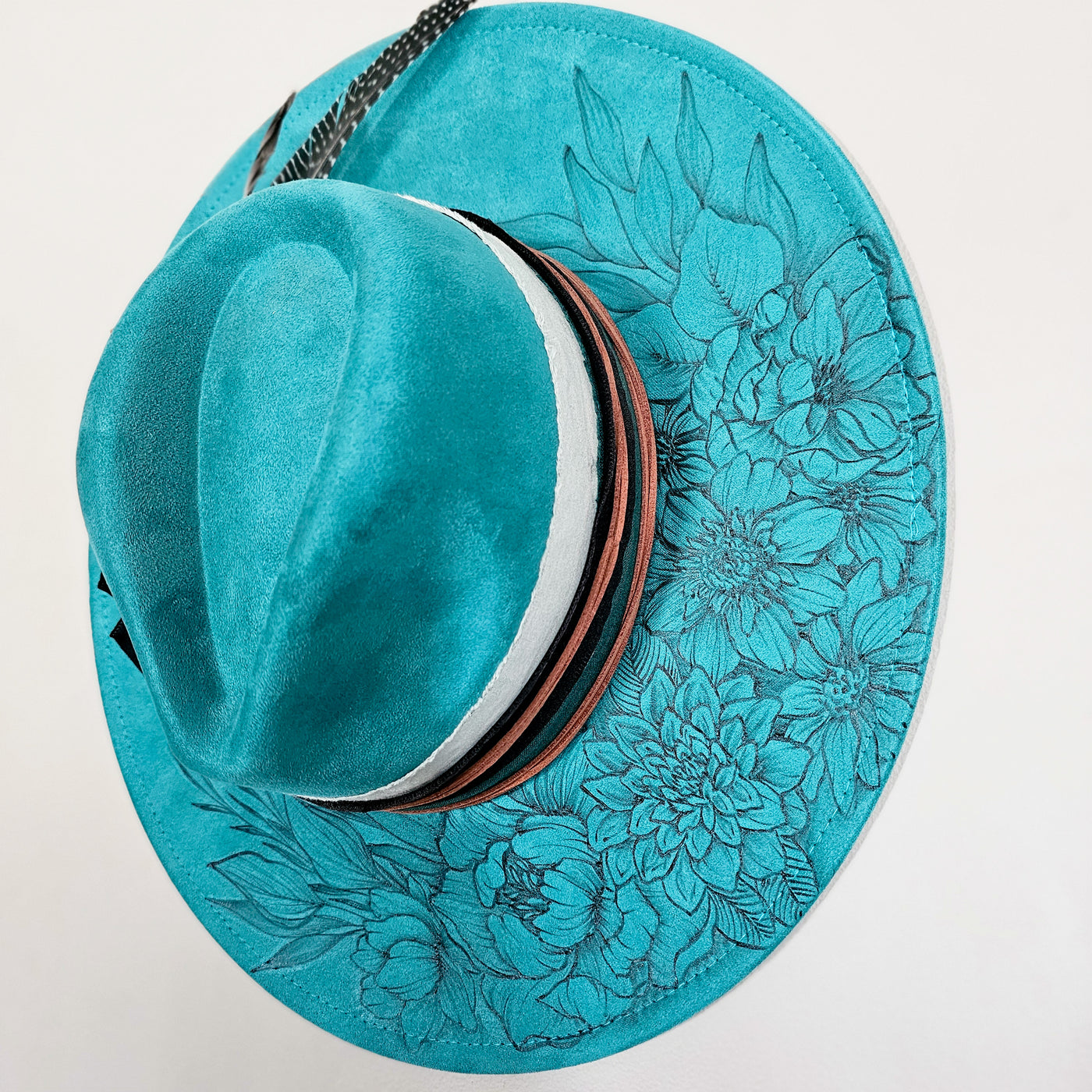 Gorgeous Garden || Turquoise Burned Wide Brim Hat