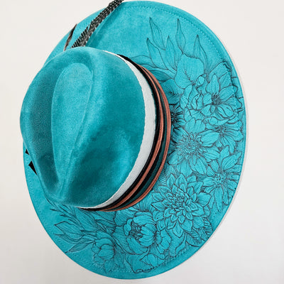 Gorgeous Garden || Turquoise Burned Wide Brim Hat