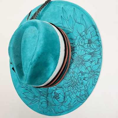 Gorgeous Garden || Turquoise Burned Wide Brim Hat