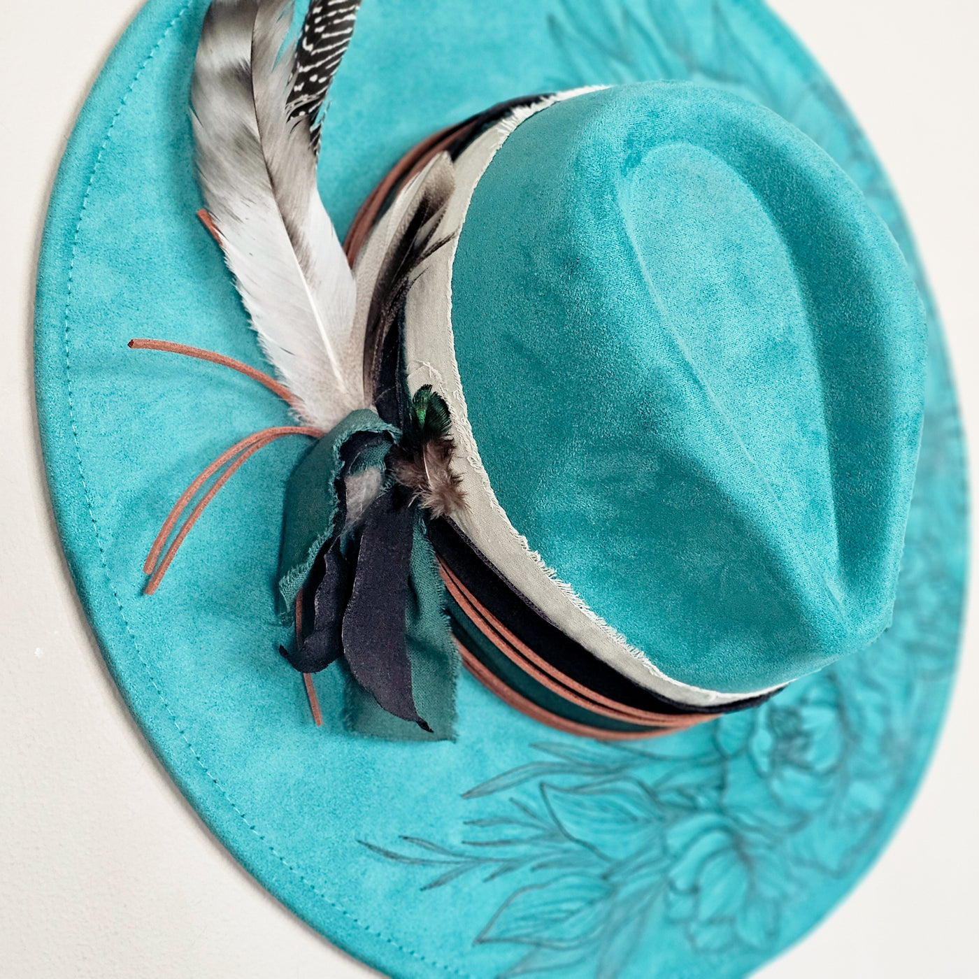 Gorgeous Garden || Turquoise Burned Wide Brim Hat