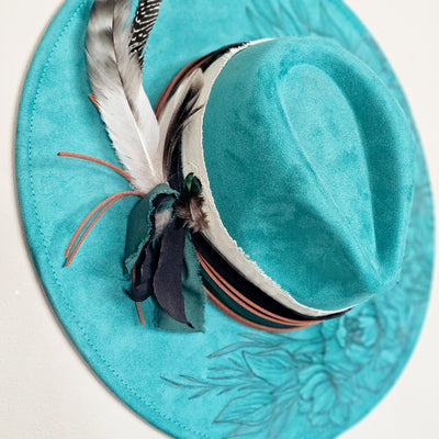 Gorgeous Garden || Turquoise Burned Wide Brim Hat