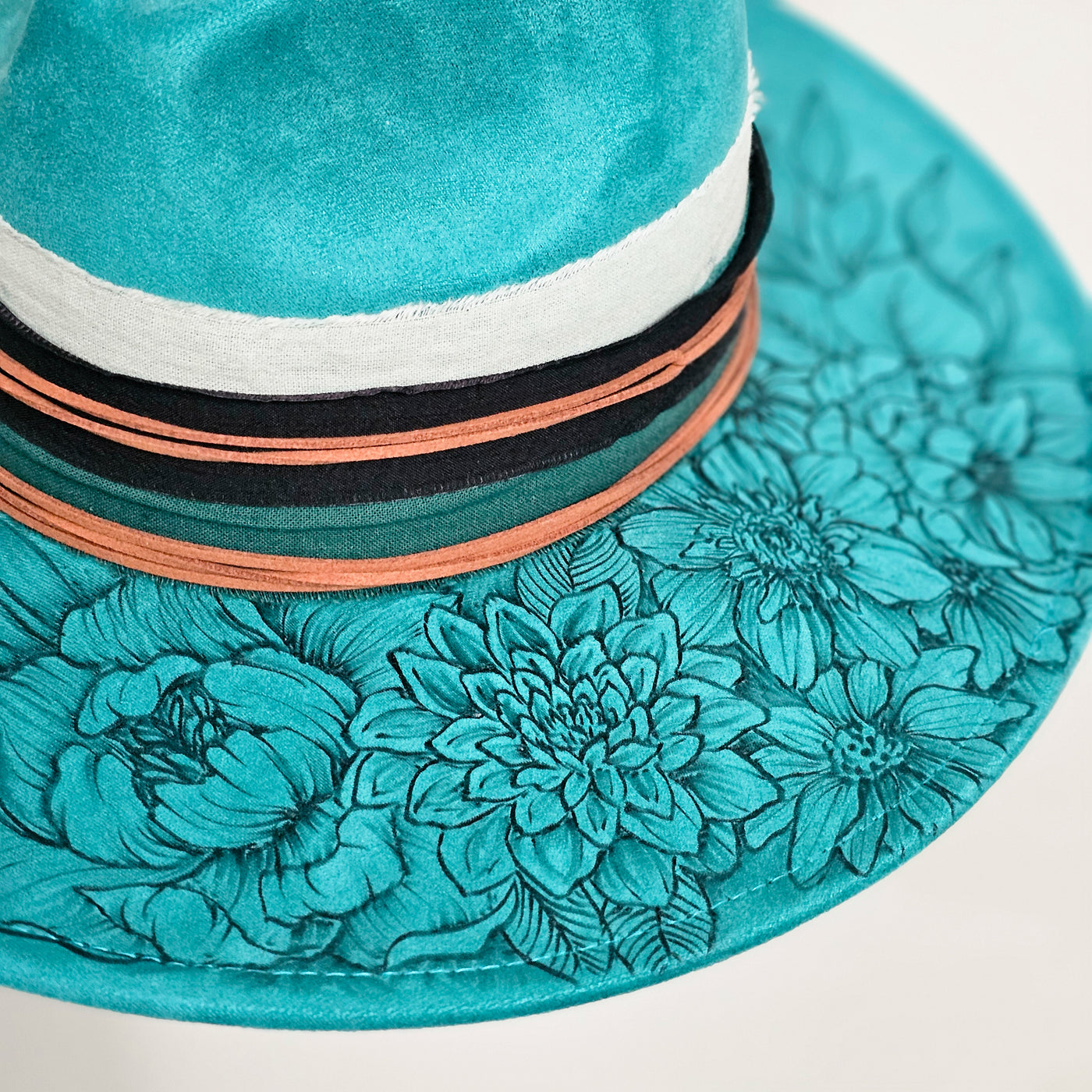 Gorgeous Garden || Turquoise Burned Wide Brim Hat