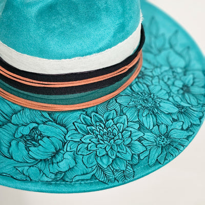 Gorgeous Garden || Turquoise Burned Wide Brim Hat