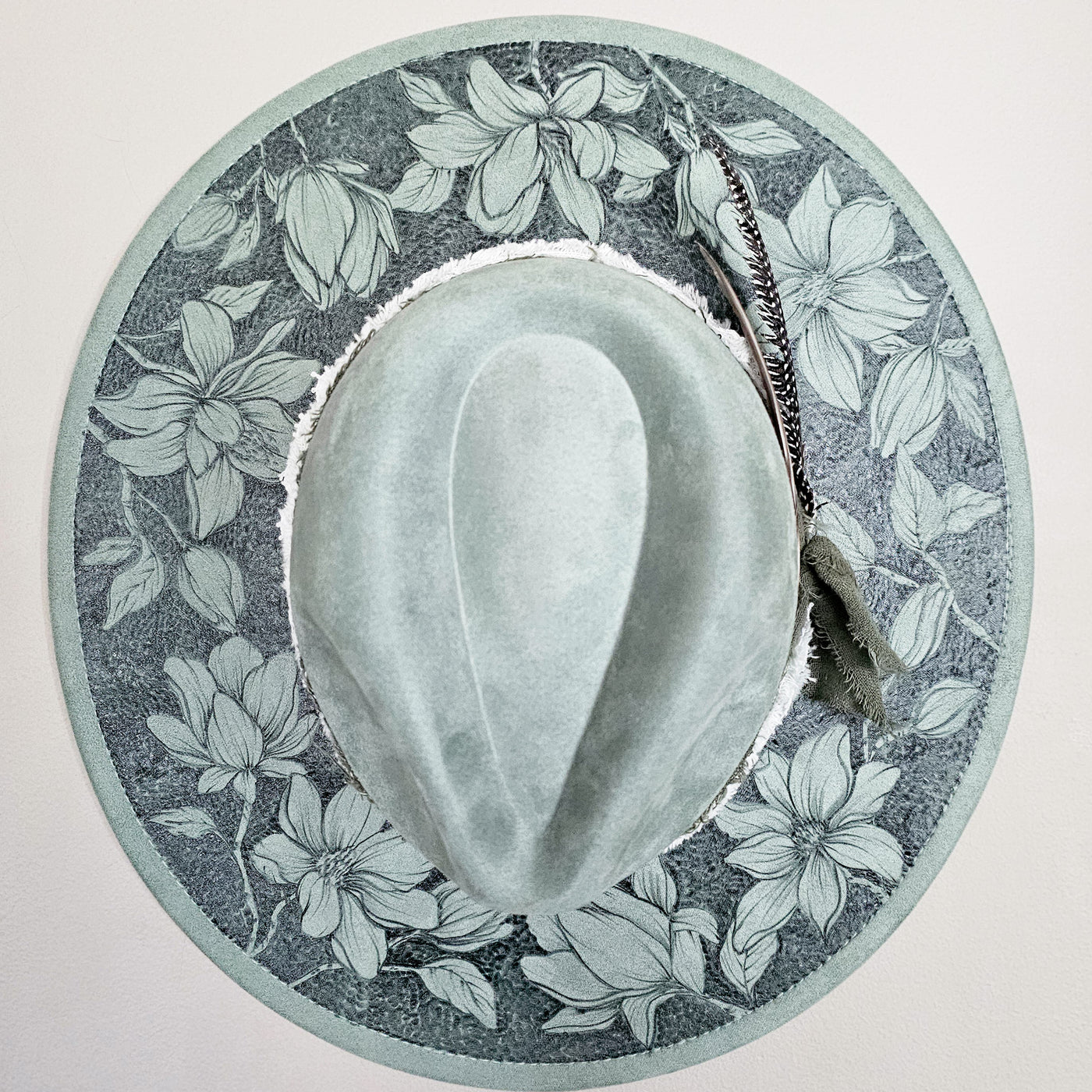 Magnolia Beauty || Sage Green Suede Burned Wide Brim Hat
