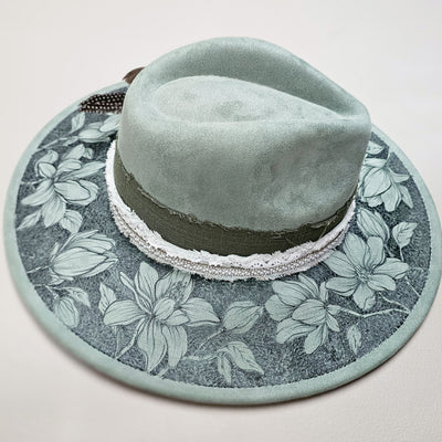 Magnolia Beauty || Sage Green Suede Burned Wide Brim Hat
