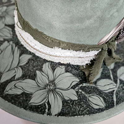 Magnolia Beauty || Sage Green Suede Burned Wide Brim Hat