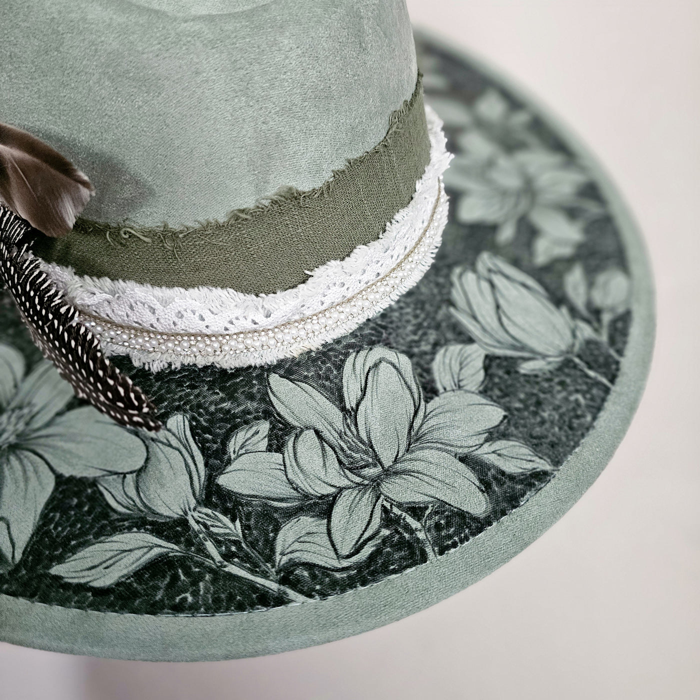 Magnolia Beauty || Sage Green Suede Burned Wide Brim Hat