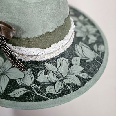 Magnolia Beauty || Sage Green Suede Burned Wide Brim Hat