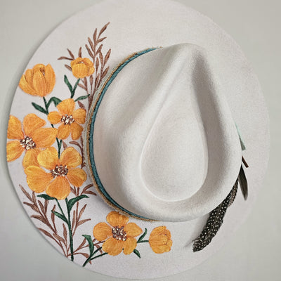 Golden Hour || Light Tan 100% Australian Wool Painted & Burned Wide Brim Hat