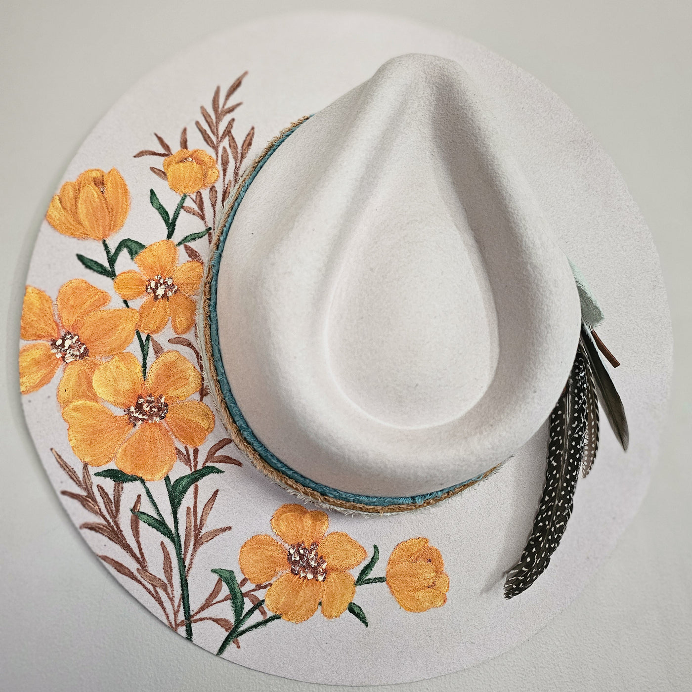 Golden Hour || Light Tan 100% Australian Wool Painted & Burned Wide Brim Hat