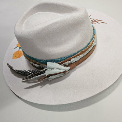 Golden Hour || Light Tan 100% Australian Wool Painted & Burned Wide Brim Hat