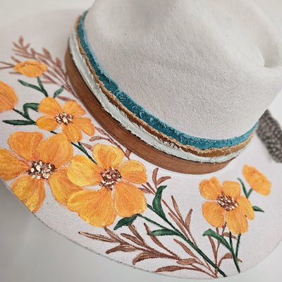 Golden Hour || Light Tan 100% Australian Wool Painted & Burned Wide Brim Hat