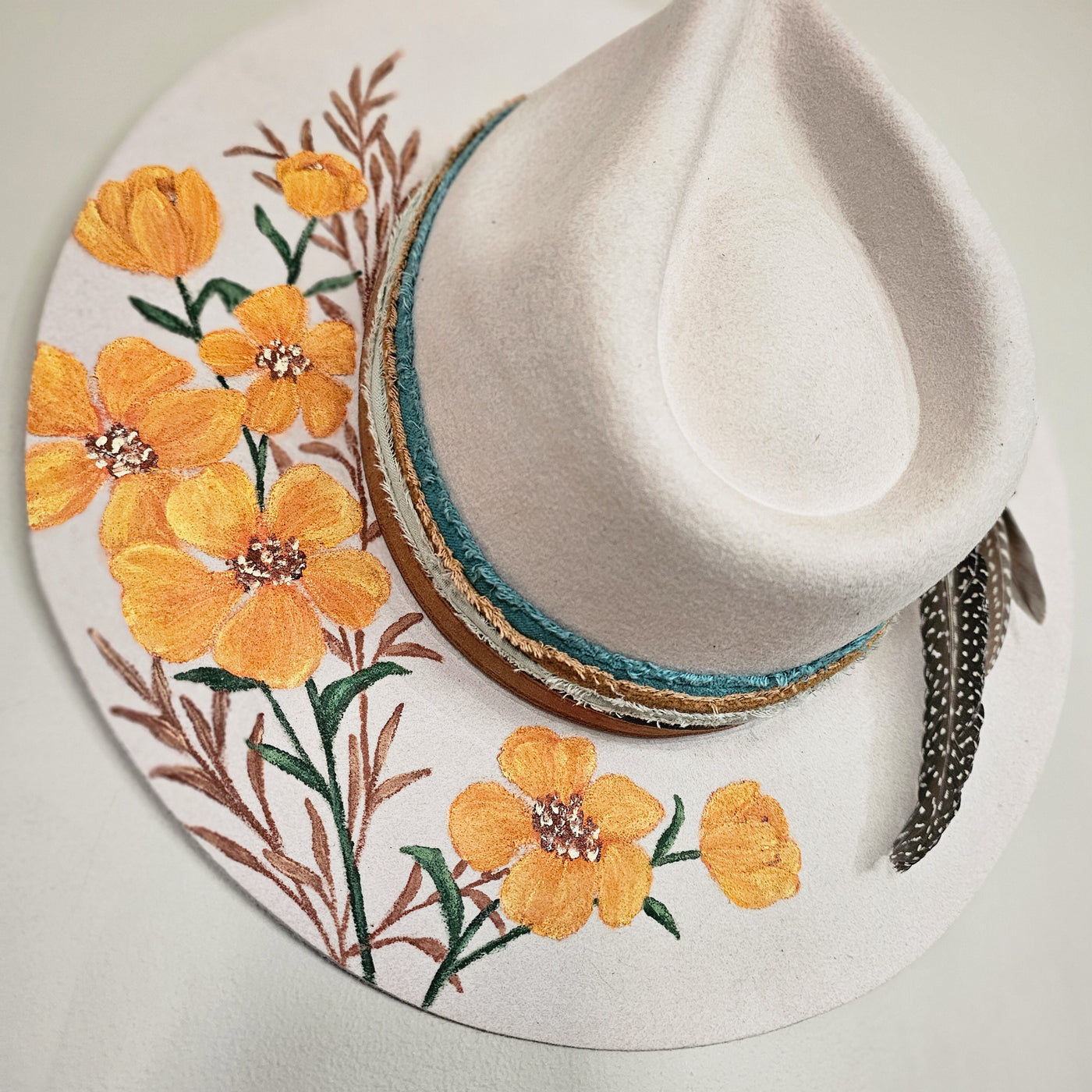 Golden Hour || Light Tan 100% Australian Wool Painted & Burned Wide Brim Hat