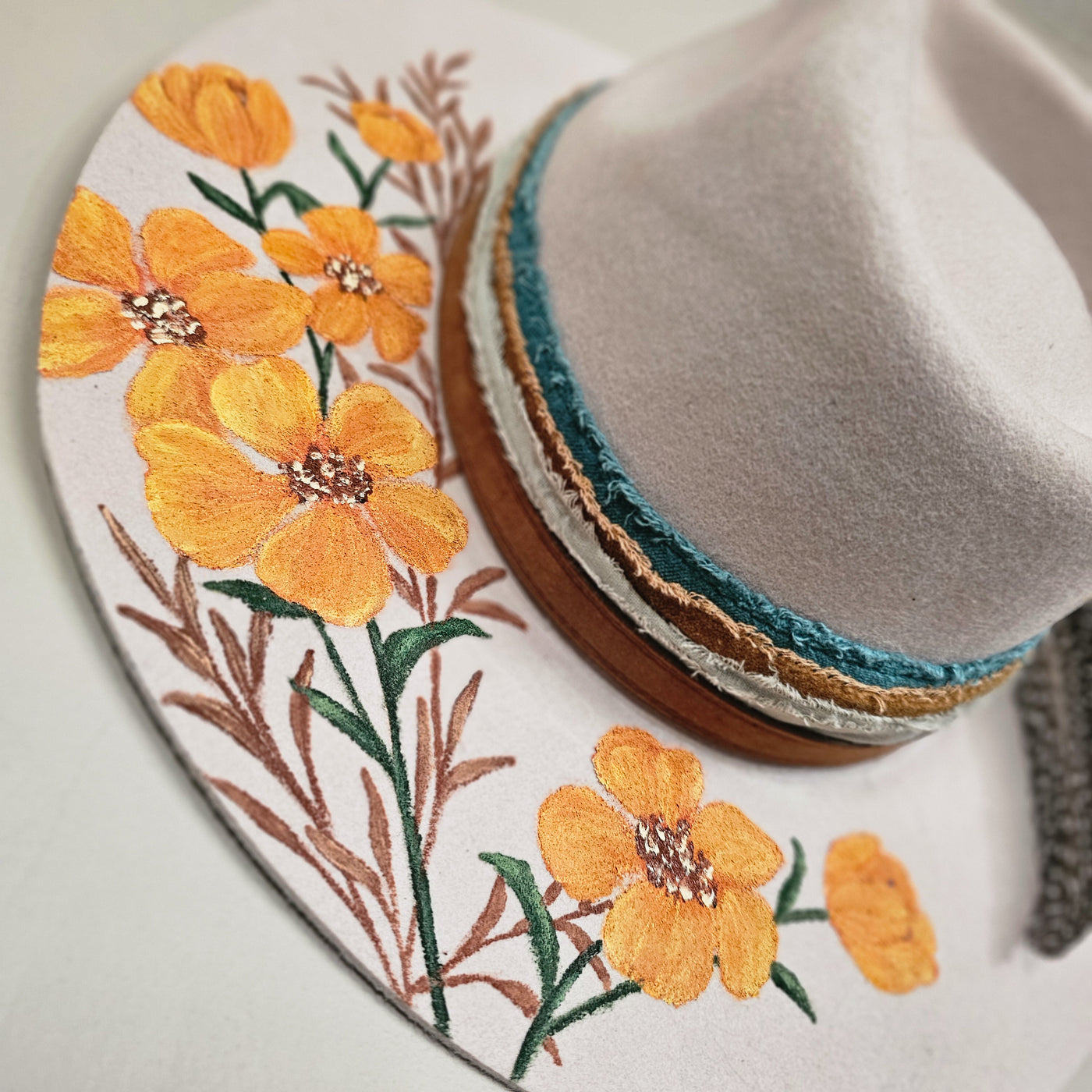 Golden Hour || Light Tan 100% Australian Wool Painted & Burned Wide Brim Hat