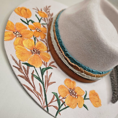 Golden Hour || Light Tan 100% Australian Wool Painted & Burned Wide Brim Hat