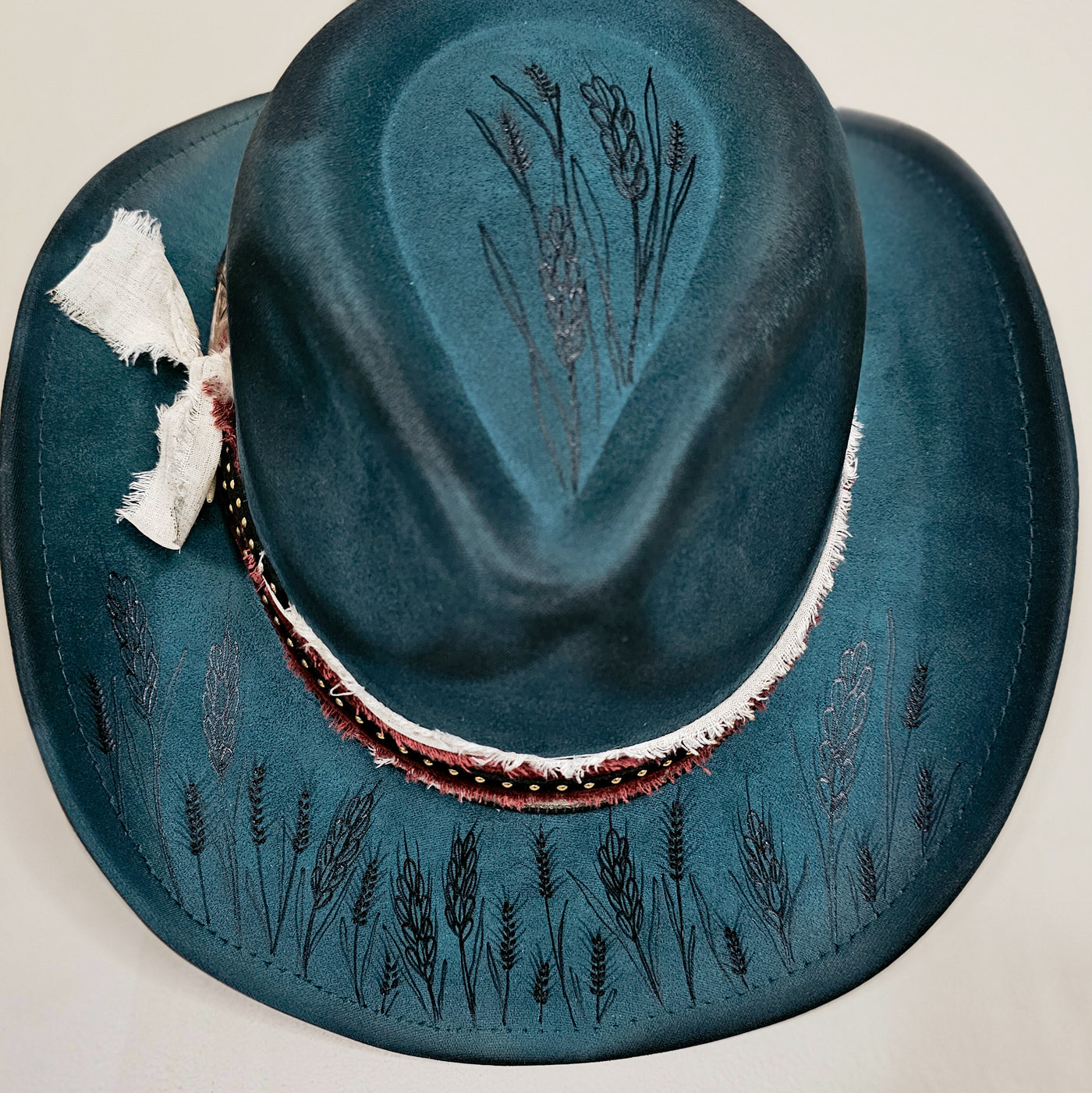 Wheat Fields || Turquoise Burned Skinny Brim Cowboy Style Hat