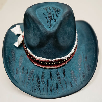 Wheat Fields || Turquoise Burned Skinny Brim Cowboy Style Hat
