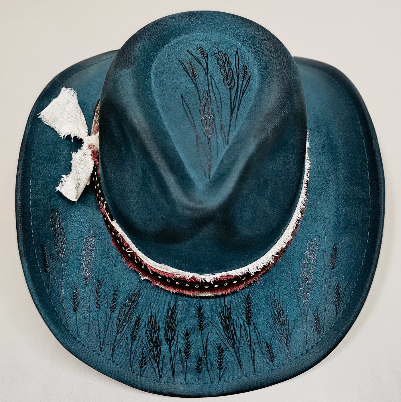 Wheat Fields || Turquoise Burned Skinny Brim Cowboy Style Hat