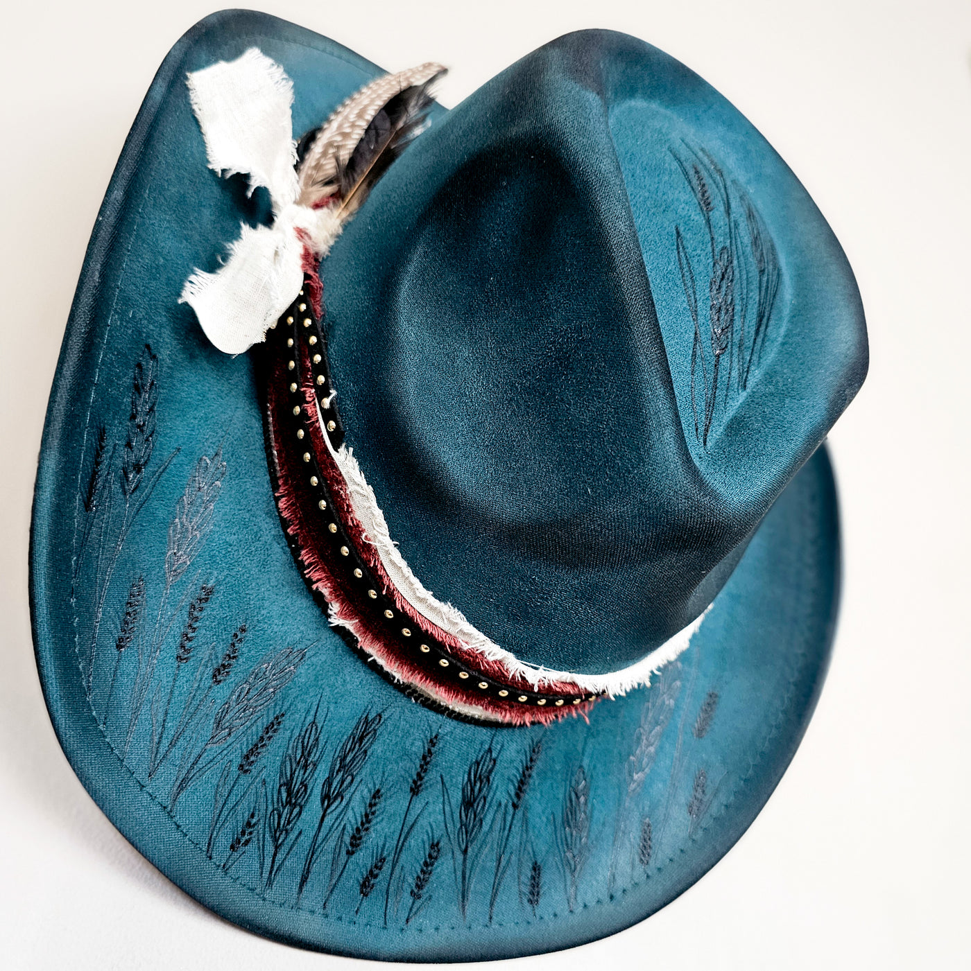 Wheat Fields || Turquoise Burned Skinny Brim Cowboy Style Hat