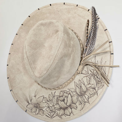 Garden Walk || Tan Suede Burned Wide Brim Floppy Hat