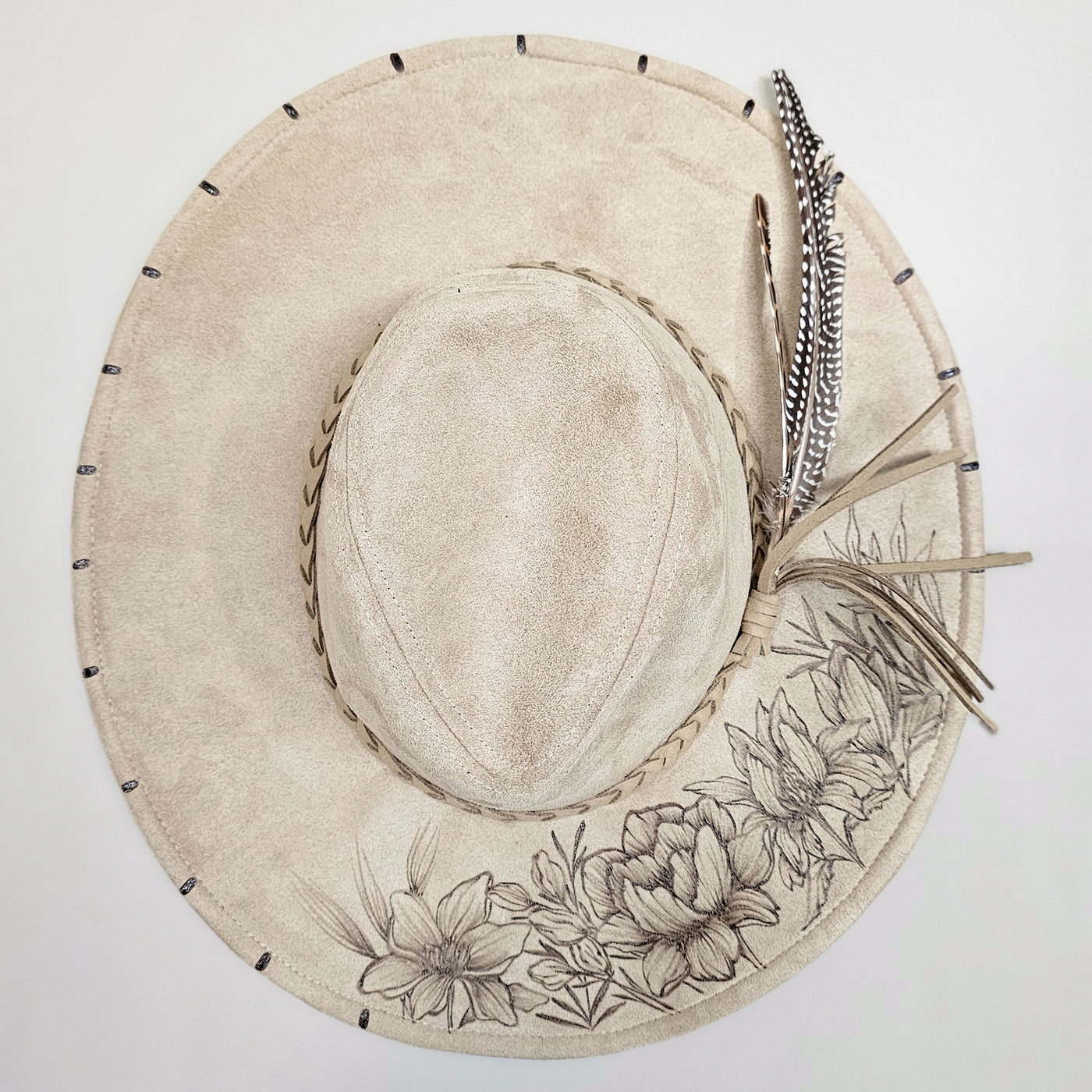 Garden Walk || Tan Suede Burned Wide Brim Floppy Hat