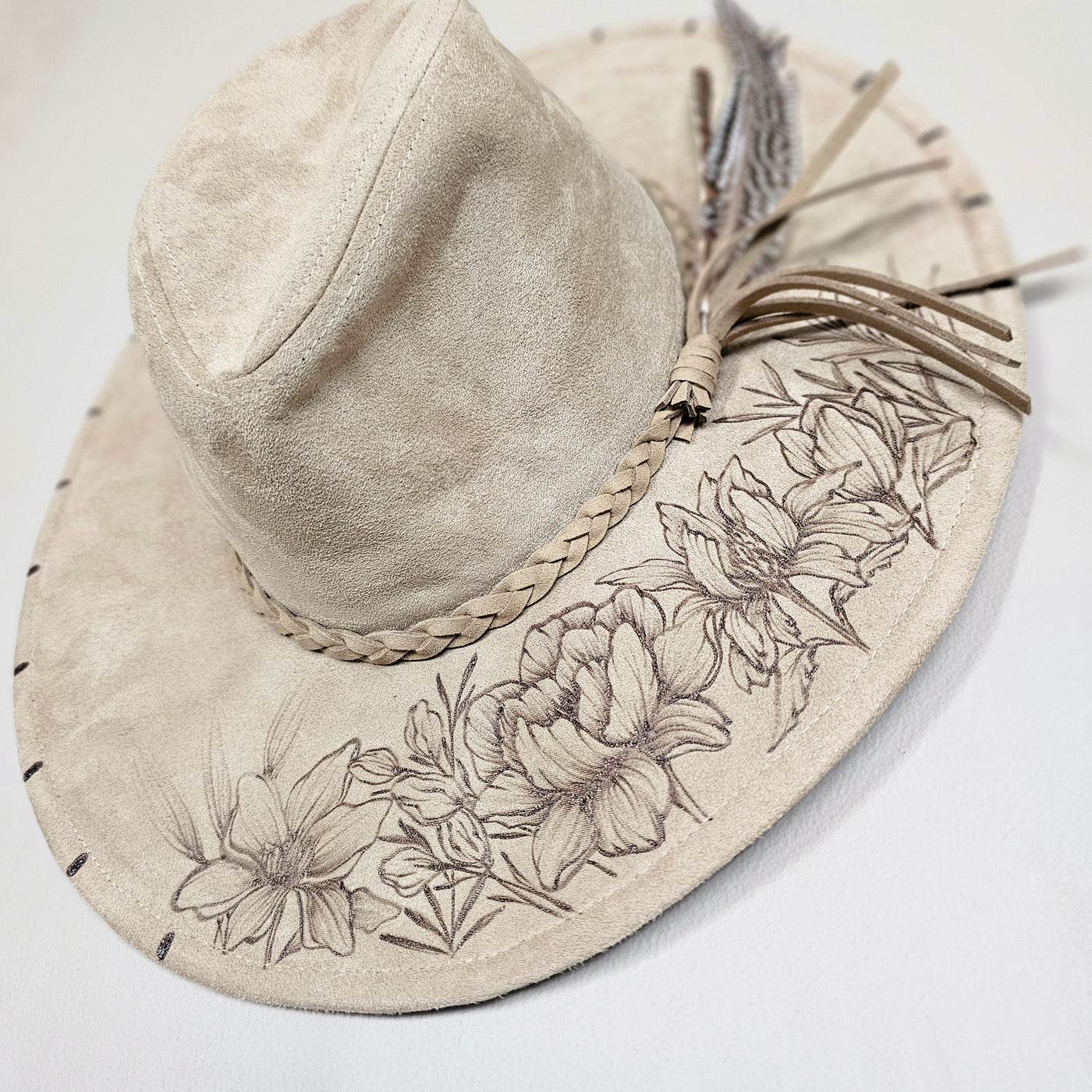 Garden Walk || Tan Suede Burned Wide Brim Floppy Hat