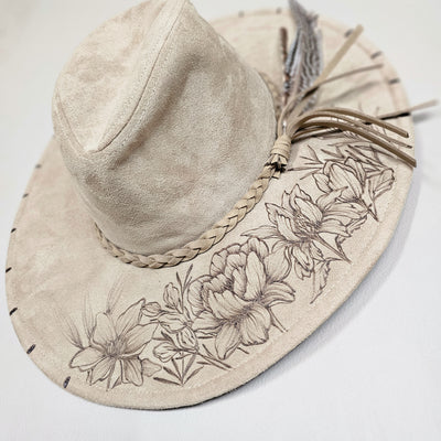 Garden Walk || Tan Suede Burned Wide Brim Floppy Hat