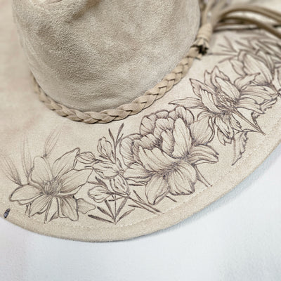 Garden Walk || Tan Suede Burned Wide Brim Floppy Hat