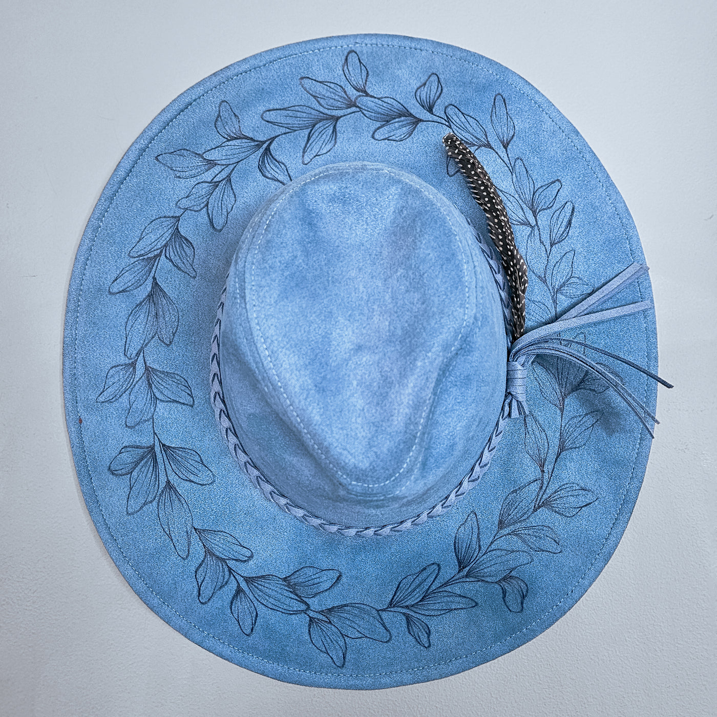 Let's Go Somewhere|| Blue Suede Burned Wide Brim Floppy Hat