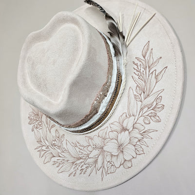 Happy Heart || Ivory Suede Burned Wide Brim Heart Hat