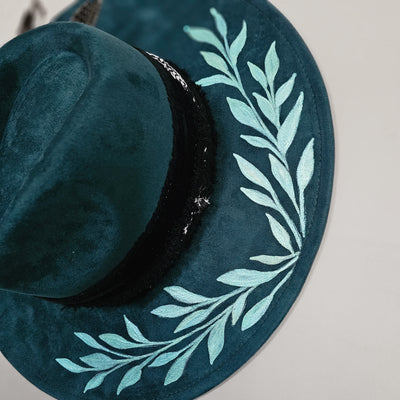 Girls Night Out || Deep Teal Burned & Painted Wide Brim Hat