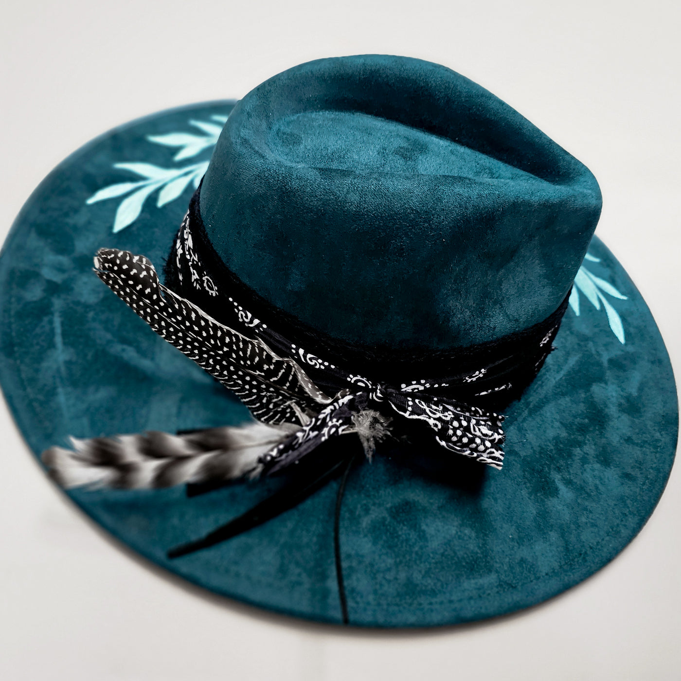 Girls Night Out || Deep Teal Burned & Painted Wide Brim Hat