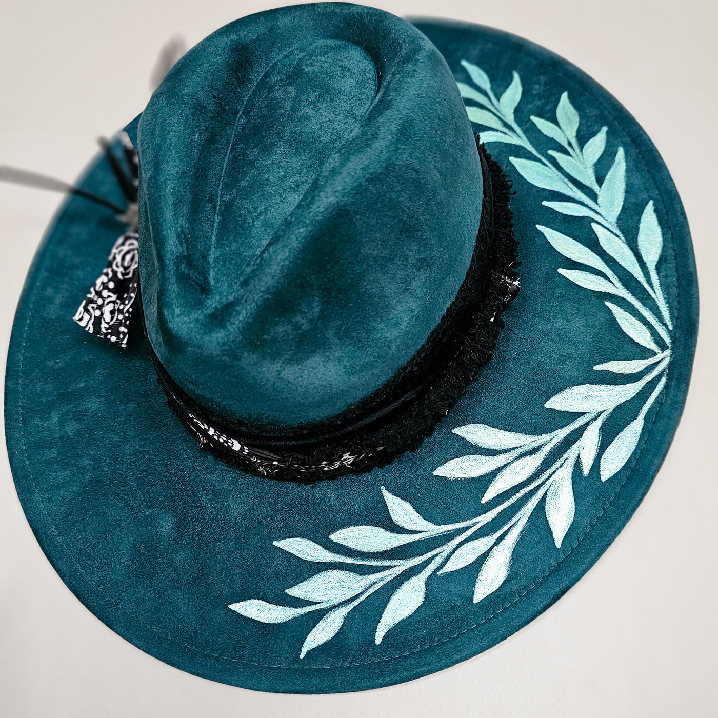 Girls Night Out || Deep Teal Burned & Painted Wide Brim Hat